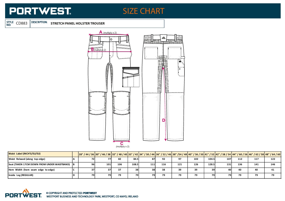 PortWest Stretch Panel Holster Trousers Metal Grey CD883