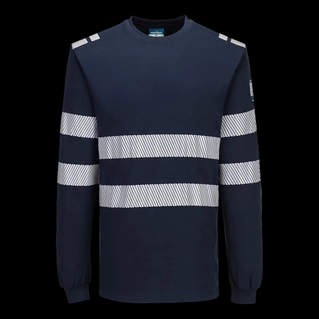 PW3 Modaflame gebreid Hi-Vis FR T-shirt met lange mouwen Marine FR732 🔥