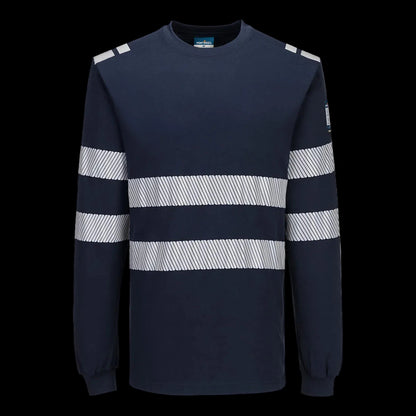 PW3 Modaflame gebreid Hi-Vis FR T-shirt met lange mouwen Marine FR732 🔥