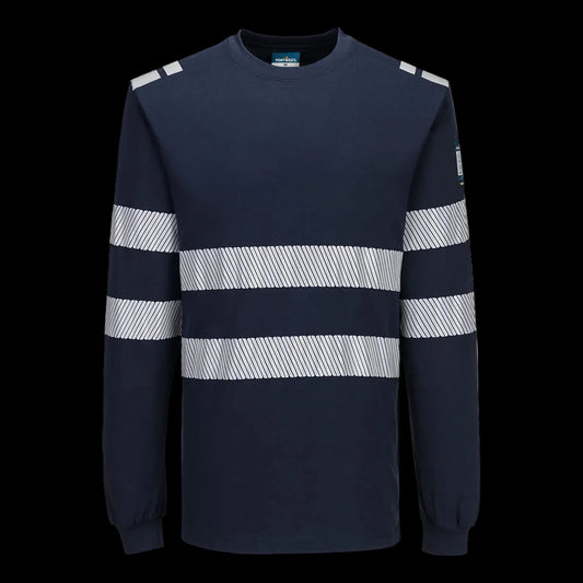 PW3 Modaflame gebreid Hi-Vis FR T-shirt met lange mouwen Marine FR732 🔥