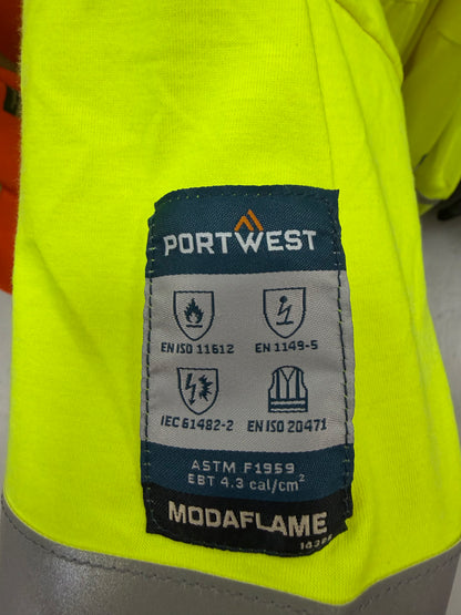 Portwest Vlamvertragende Modaflame Antistatische lange mouw Poloshirt geel FR77 🔥