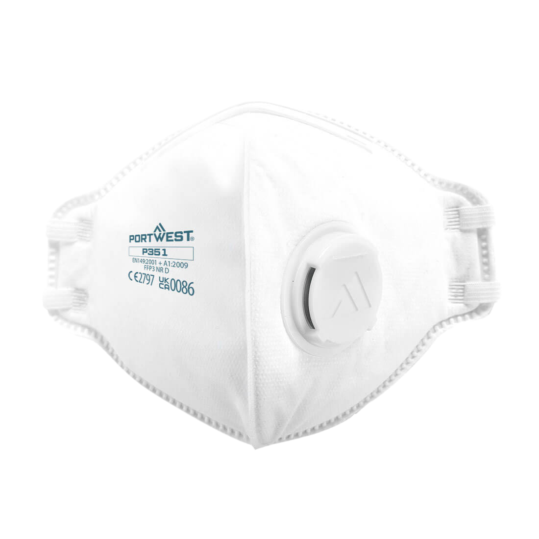 Portwest FFP3 Dolomite Plat Gevouwen Masker (PK20) Wit P351 (20 stuks)