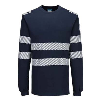 Portwest PW3 Modaflame gebreid Hi-Vis FR T-shirt met lange mouwen Marine FR732 🔥