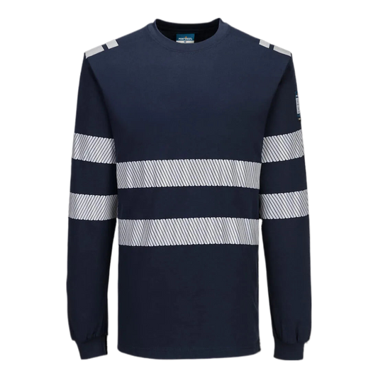 Portwest PW3 Modaflame gebreid Hi-Vis FR T-shirt met lange mouwen Marine FR732 🔥