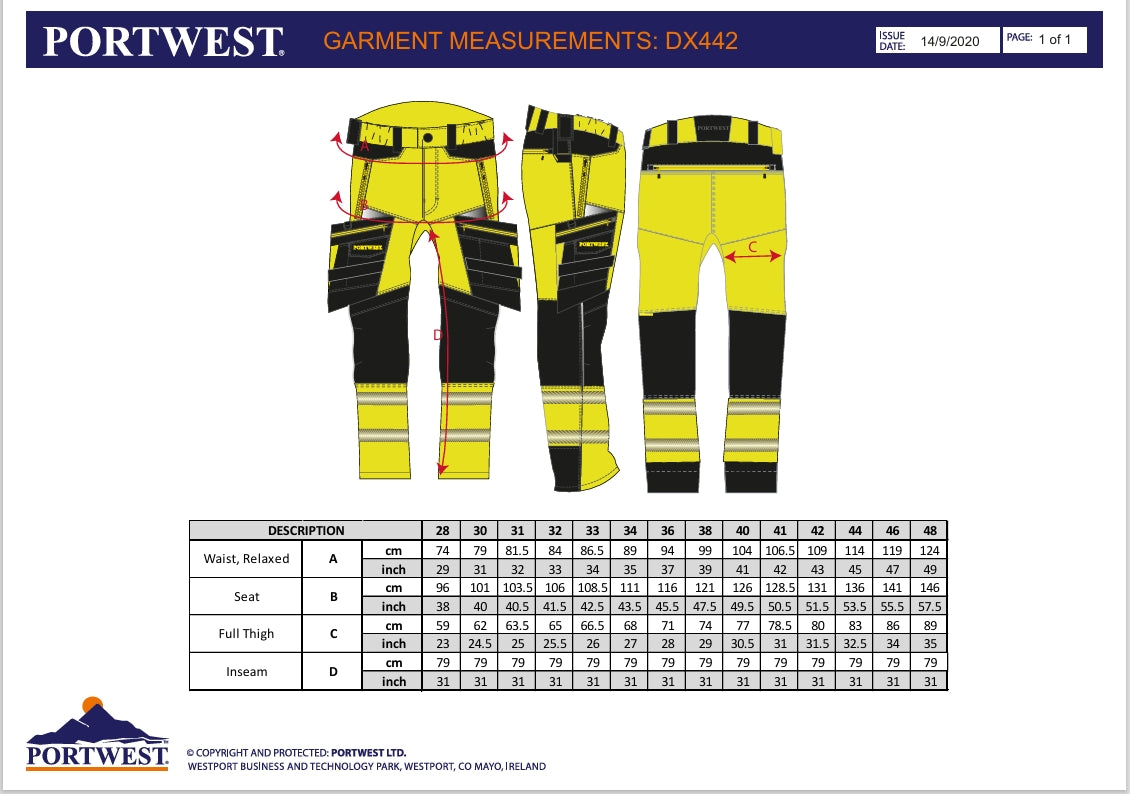 PortWest -Hi-Vis Stretch Broek Met Afneembare Holsterzakken DX442